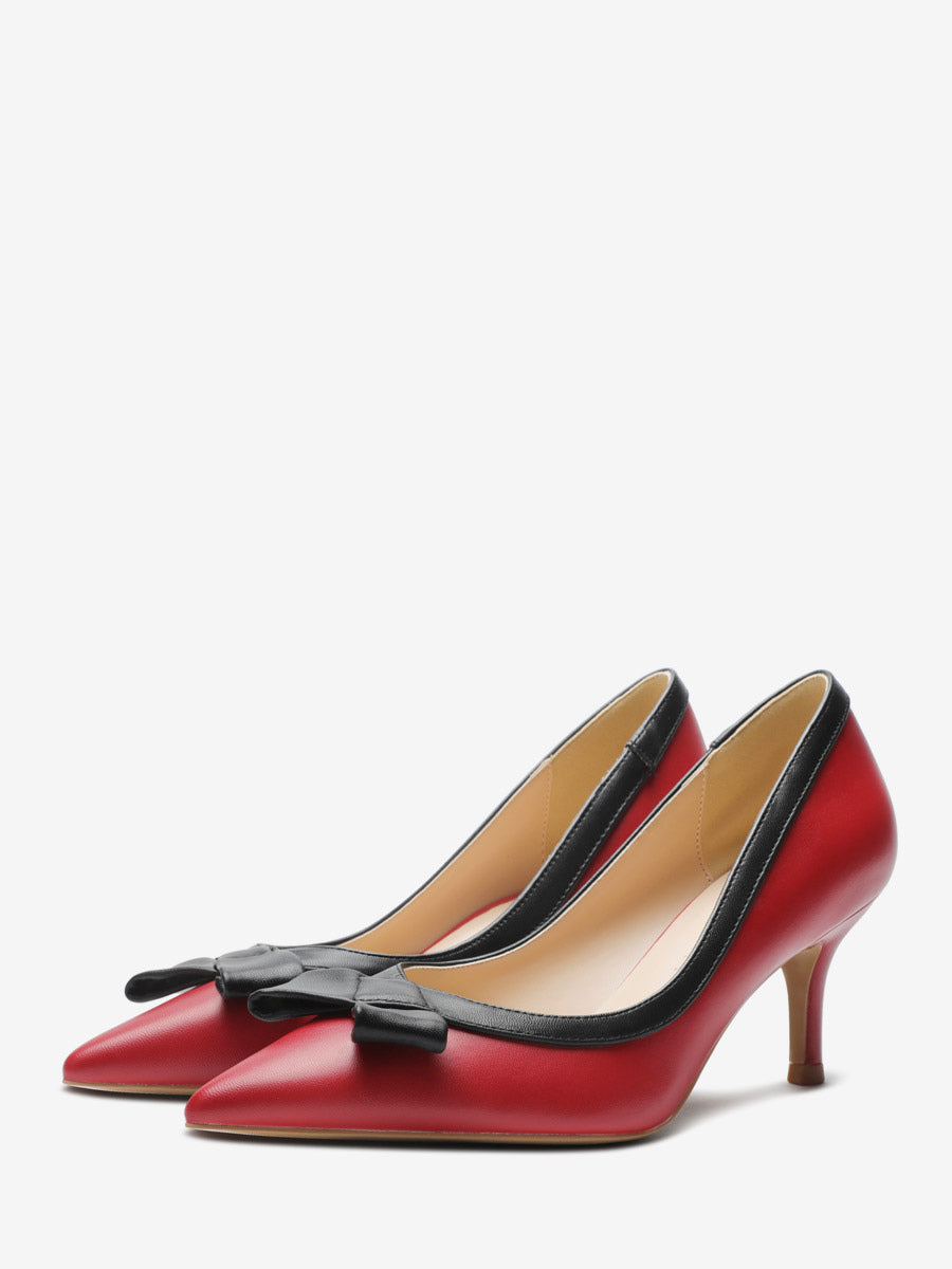 red pointed toe kitten heel slip on court shoes — view 4