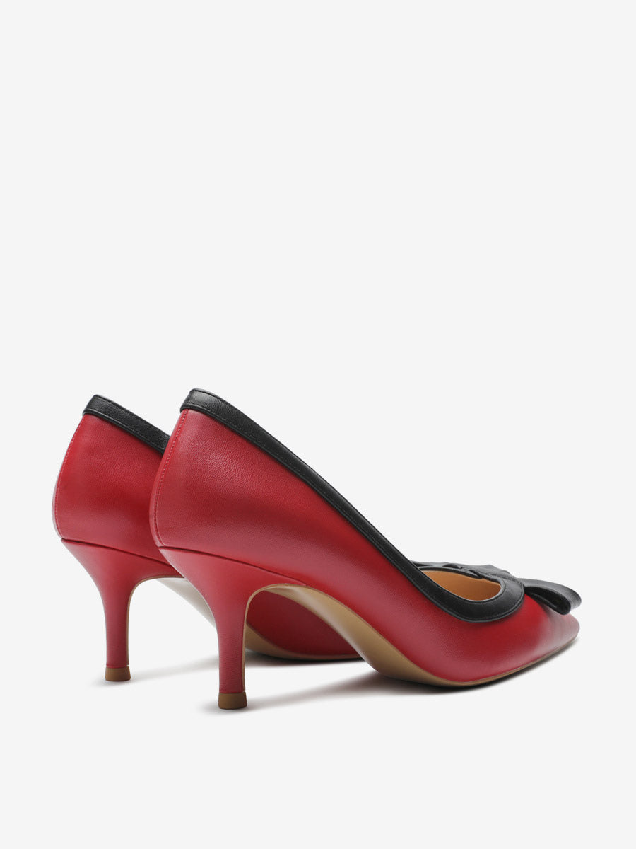 red pointed toe kitten heel slip on court shoes — view 8
