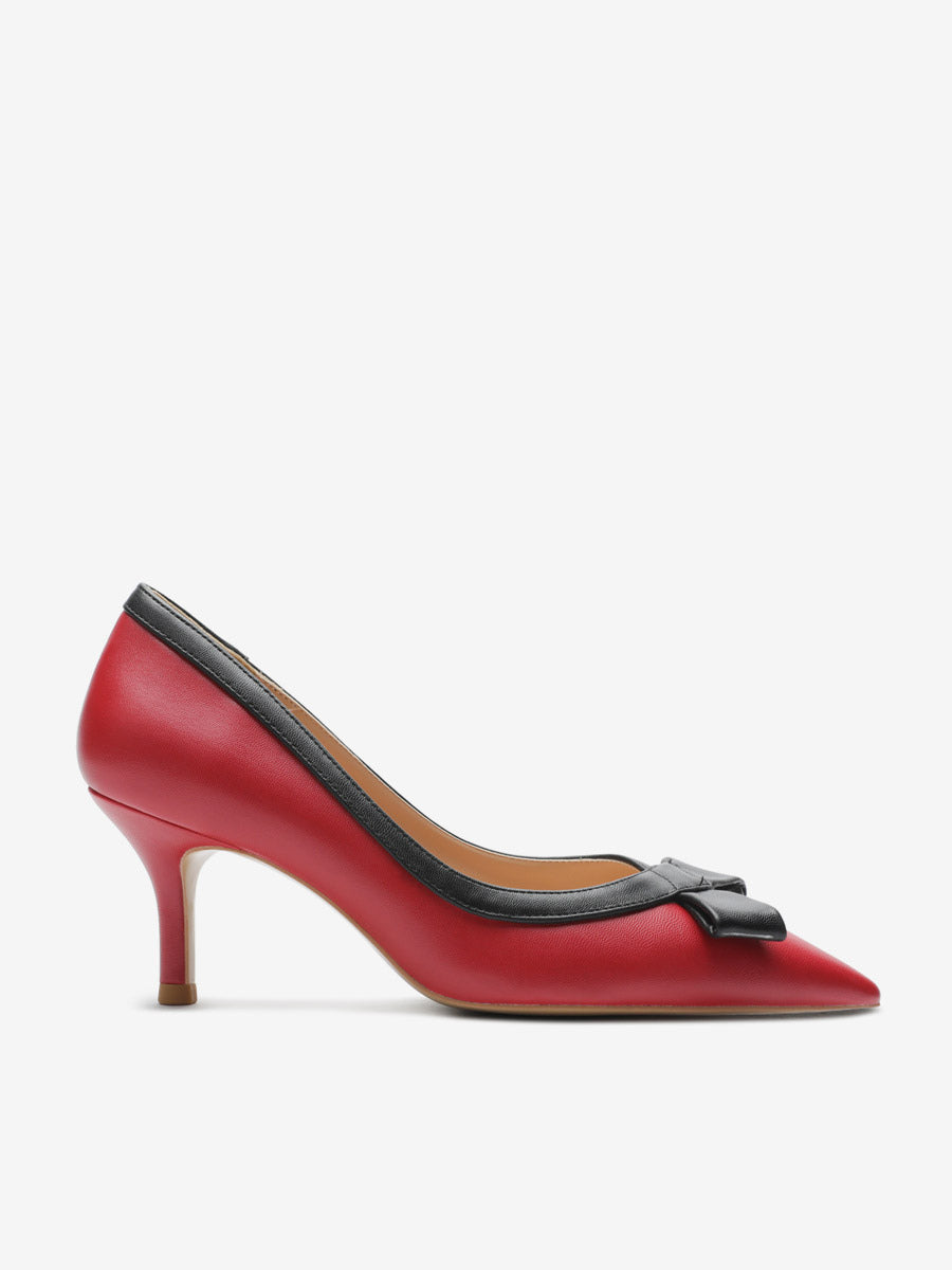 Red Pointed-Toe Kitten Heel Slip-On Court Shoes — view 7