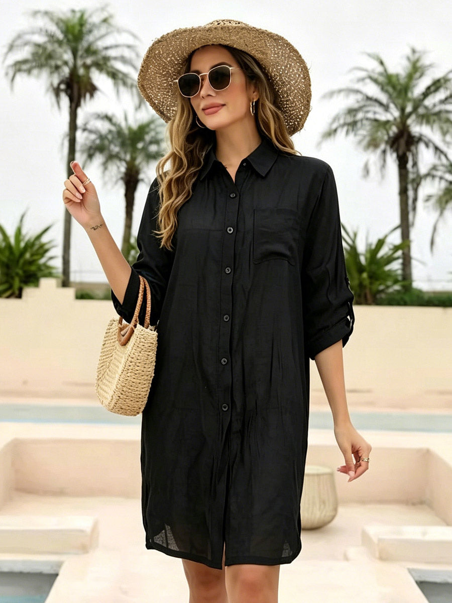 green long sleeve beach cover up — view 5