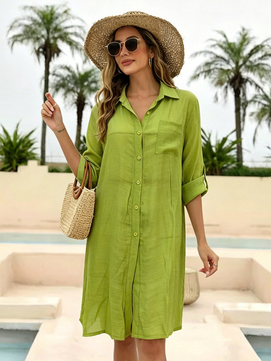 green long sleeve beach cover up — view 7