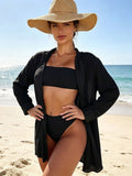black long sleeve chiffon beach cover up — view 4