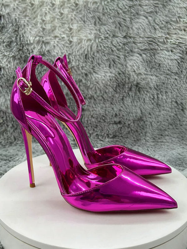 rose pointed toe ankle strap metallic court shoes — view 2