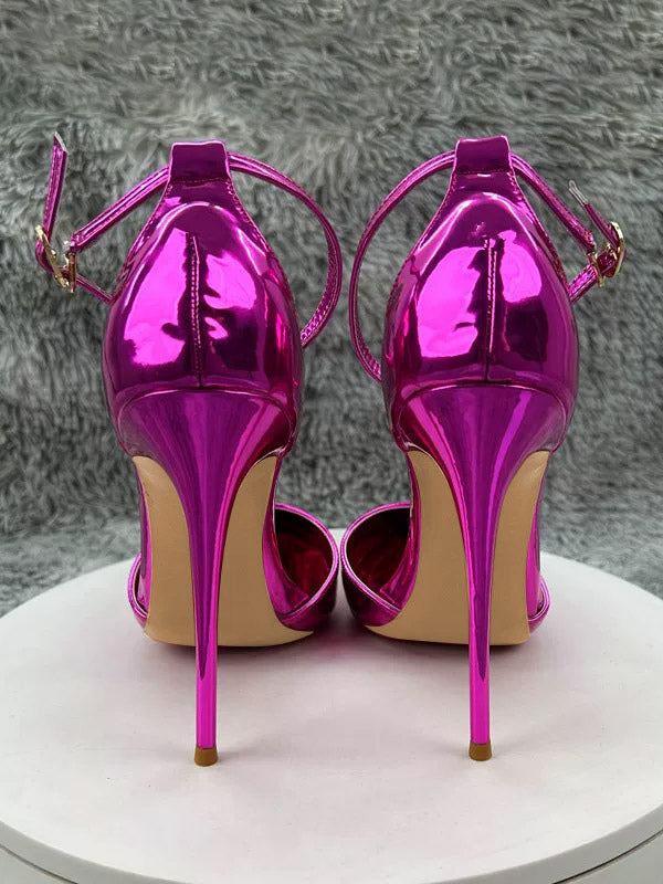 rose pointed toe ankle strap metallic court shoes — view 3