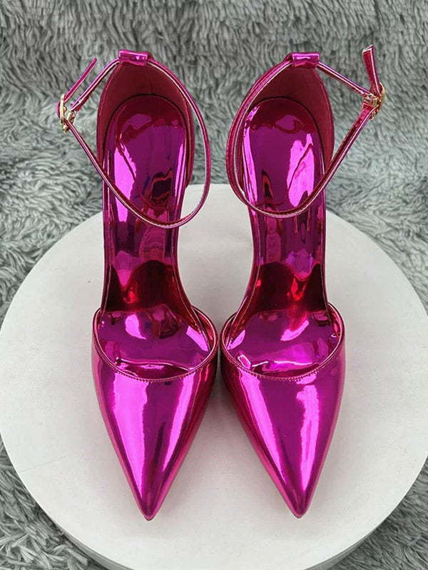 rose pointed toe ankle strap metallic court shoes — view 4