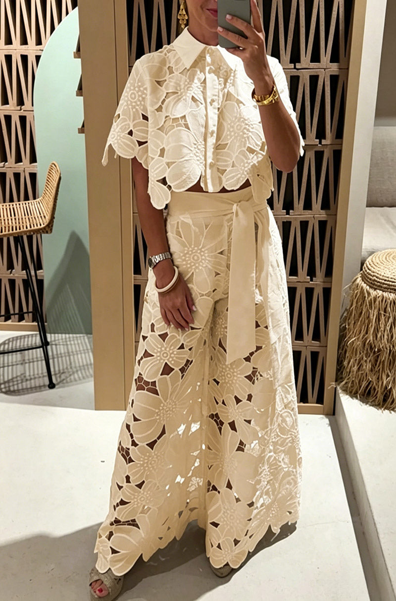 Green Short-Sleeve Cut-Out Two-Piece Set — view 3