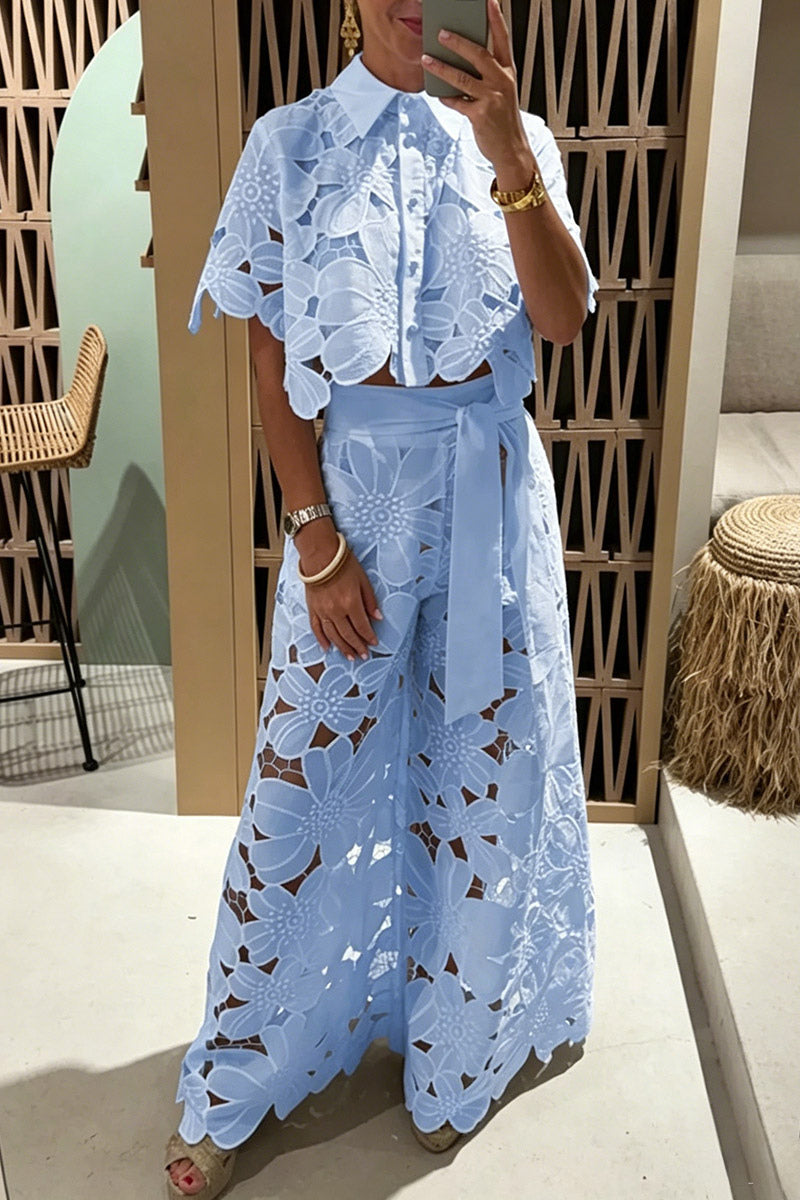 Green Short-Sleeve Cut-Out Two-Piece Set — view 5