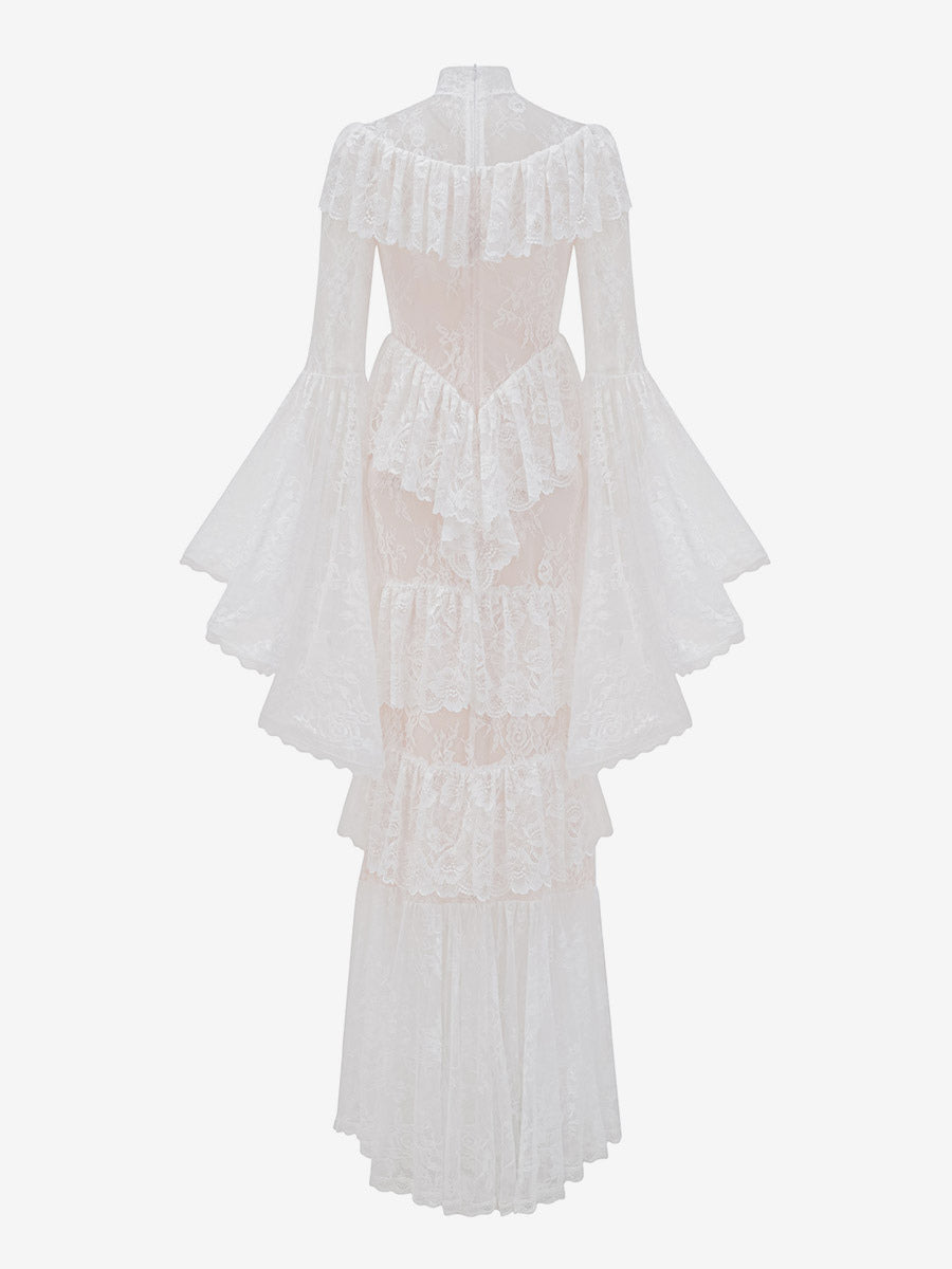black long sleeve collared lace dress — view 11