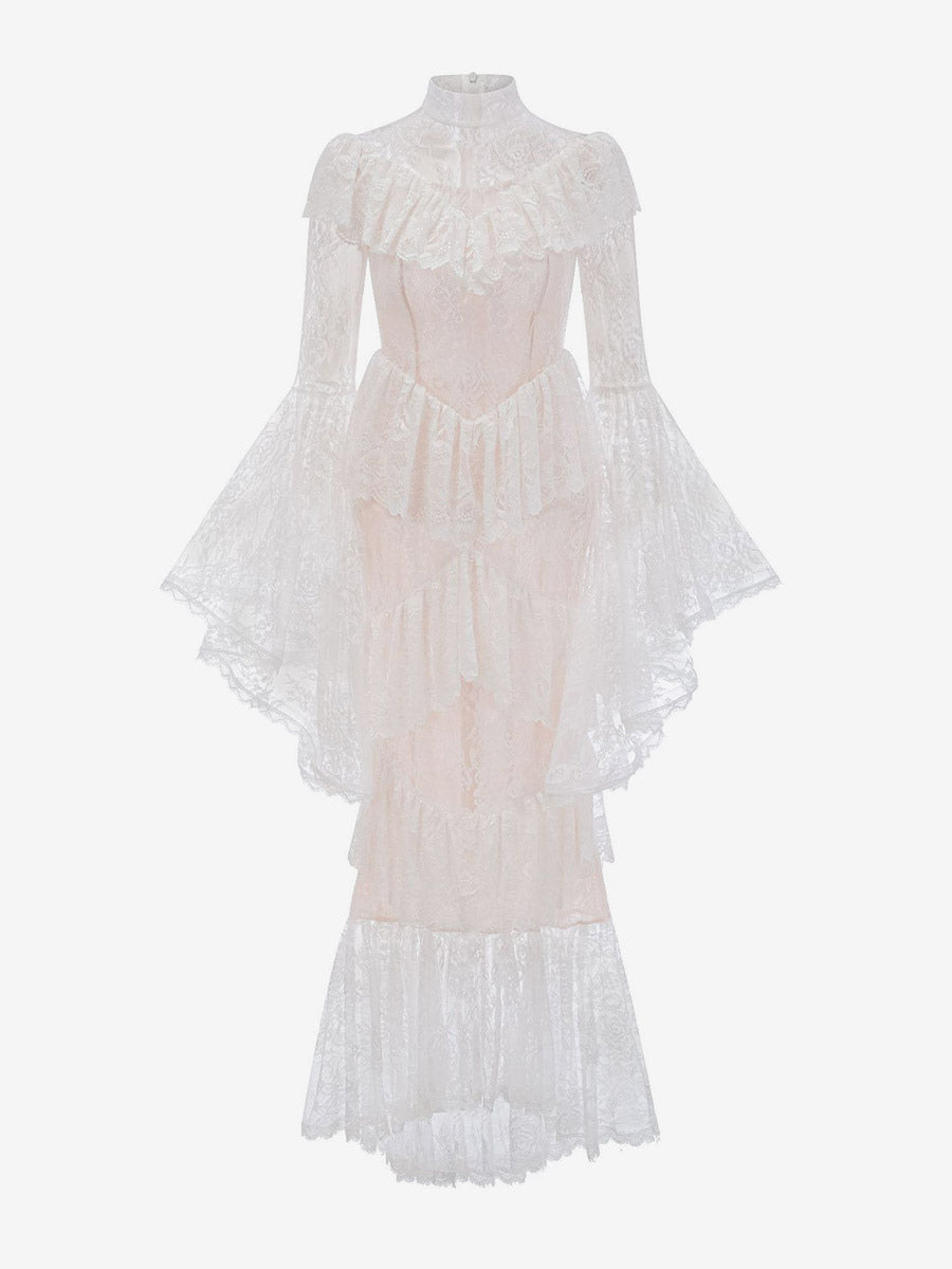 Black Long-Sleeve Collared Lace Dress — view 10