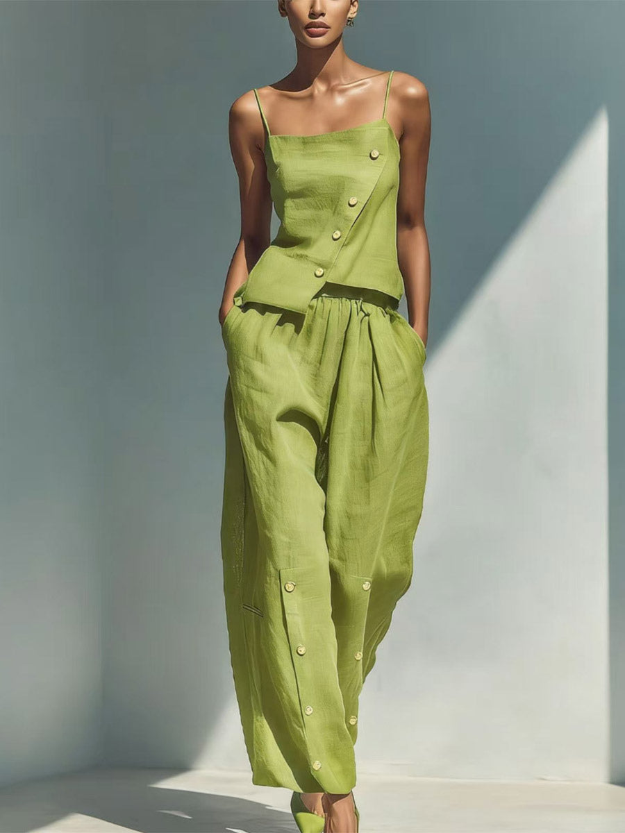 green sleeveless strappy two piece set — view 5