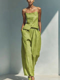 green sleeveless strappy two piece set — view 5