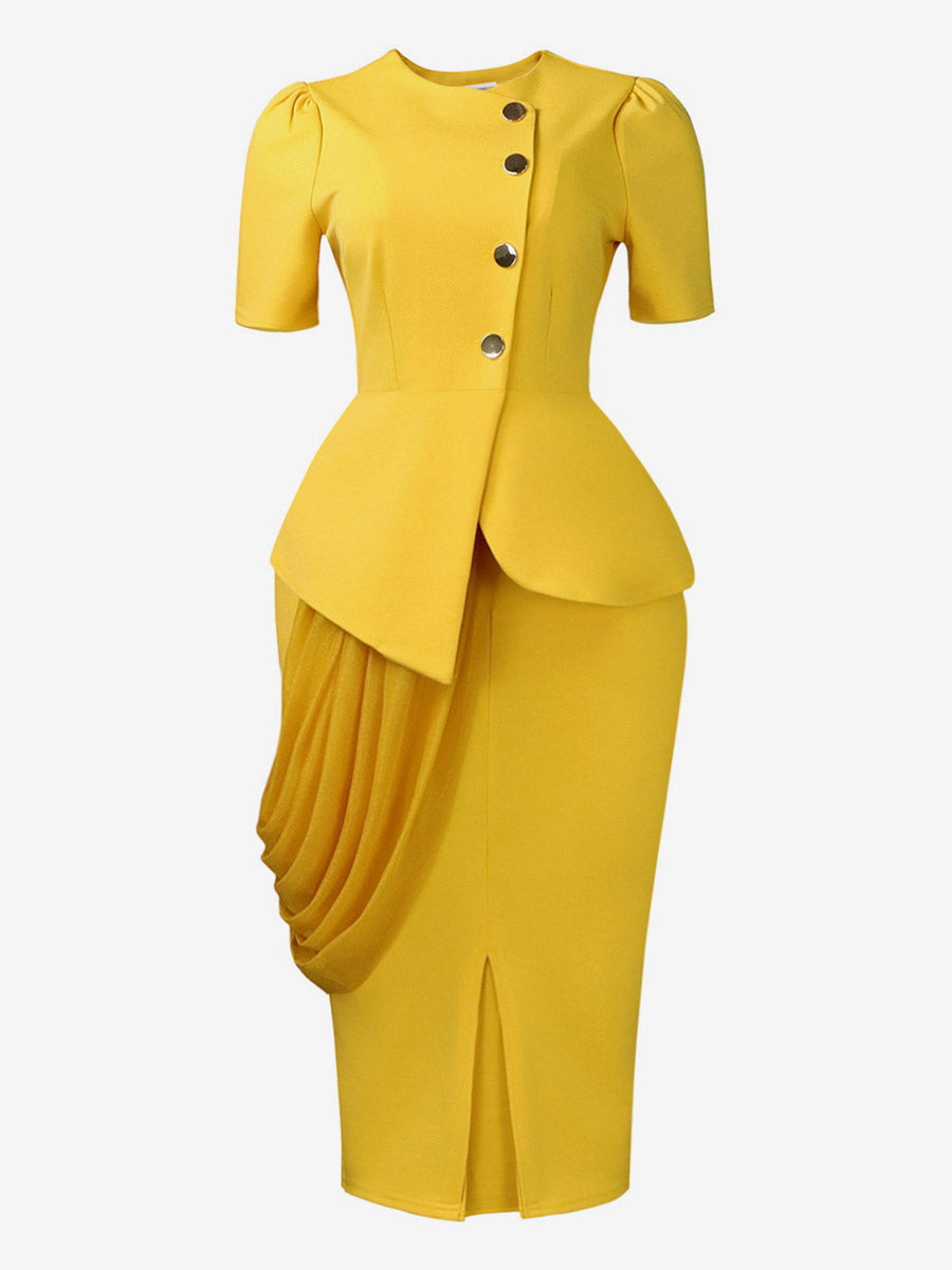 Yellow Short-Sleeve Pleated Two-Piece Set — view 2