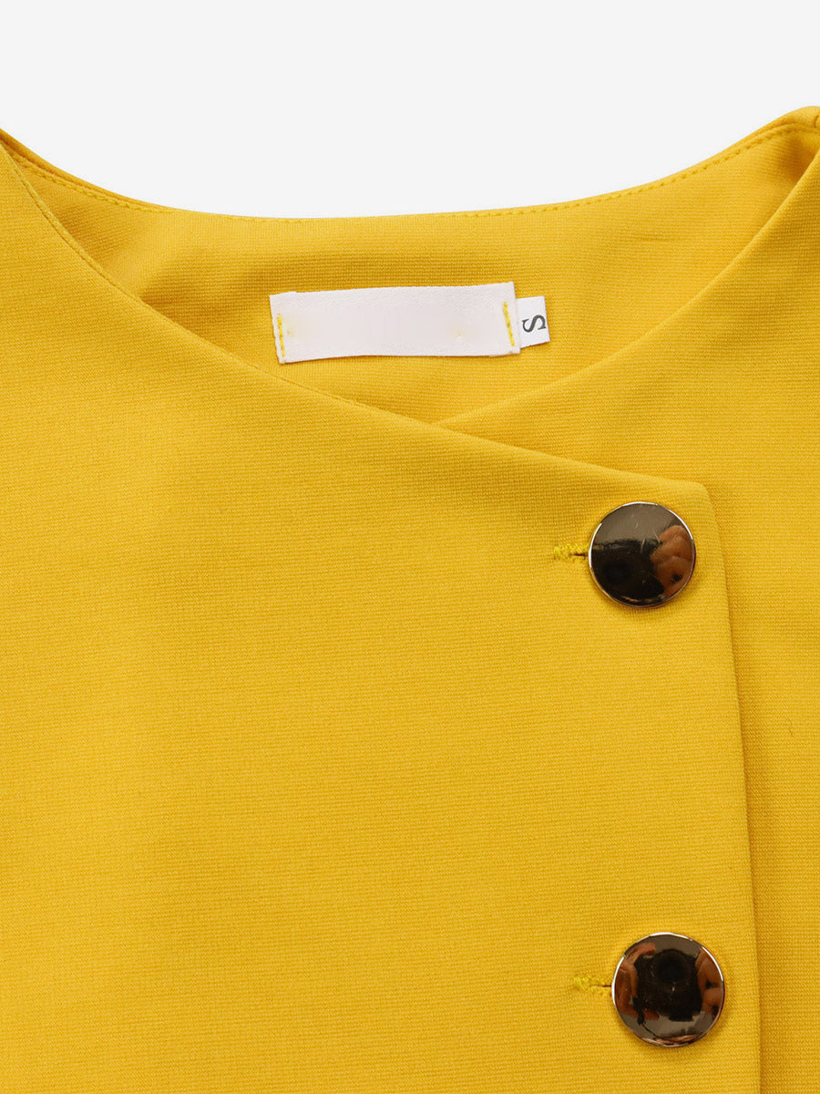 yellow short sleeve pleated two piece set — view 4