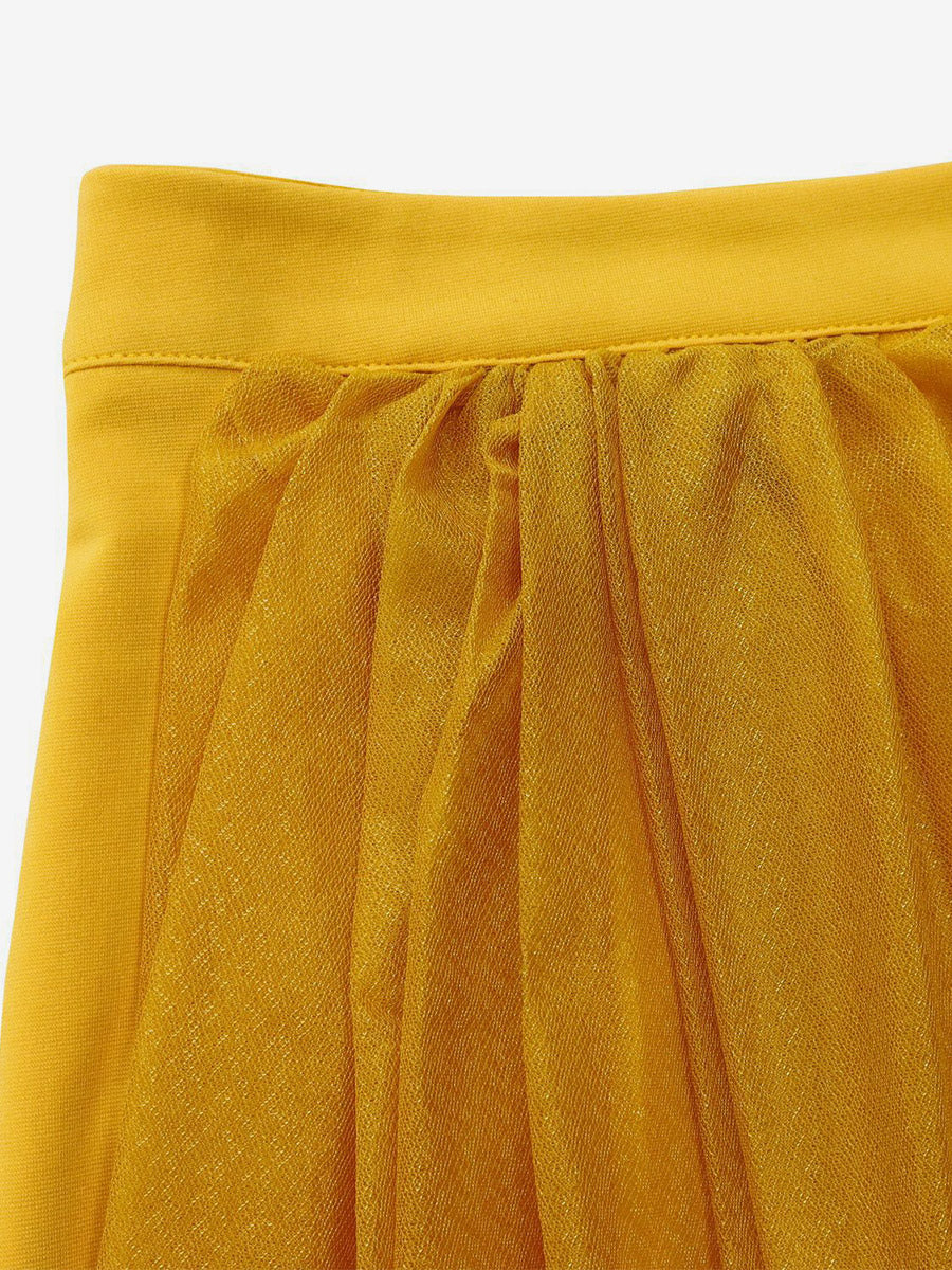 yellow short sleeve pleated two piece set — view 6