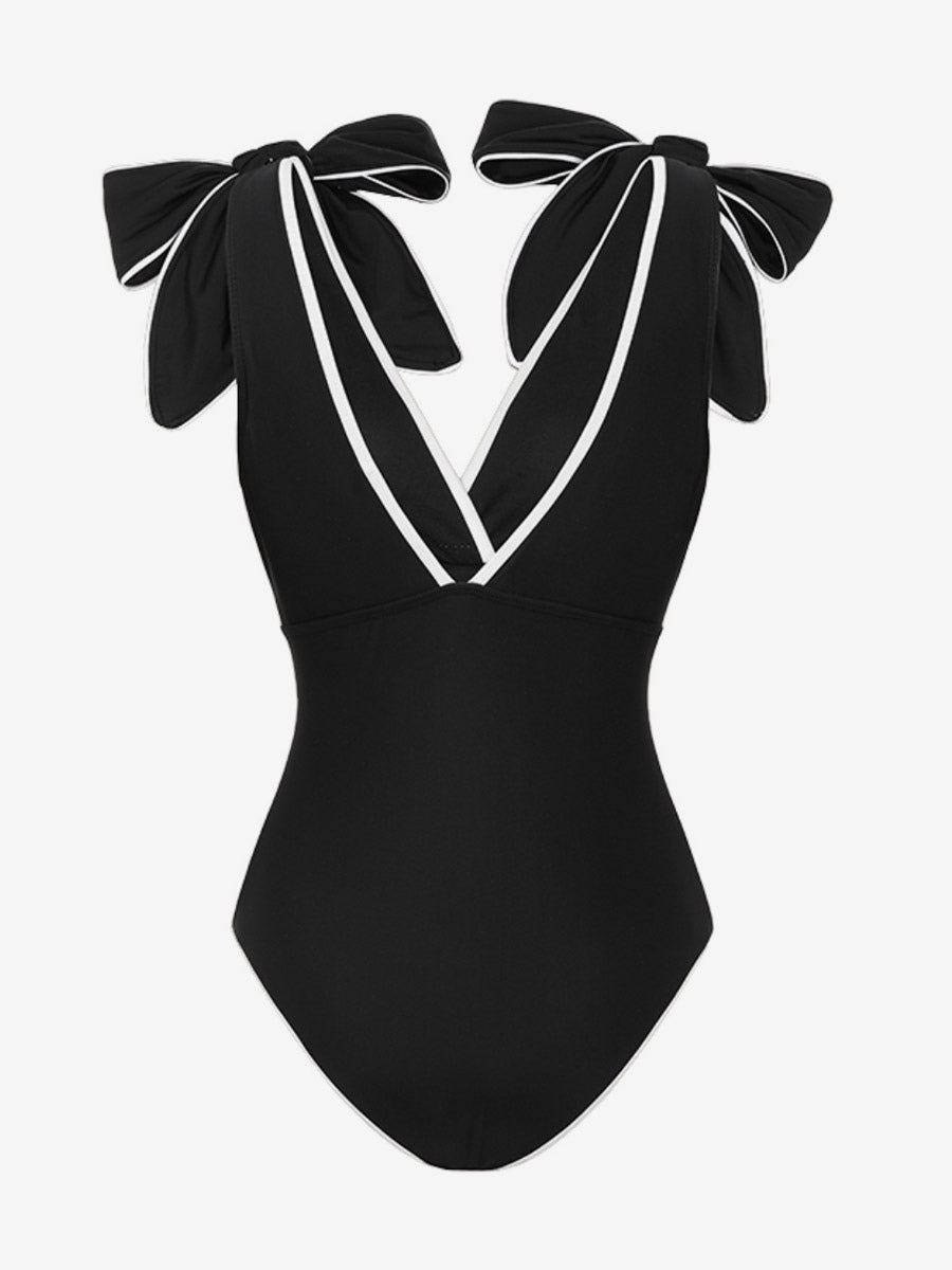 Black Sleeveless V-Neck Bow Detail Beach Cover-Up — view 15