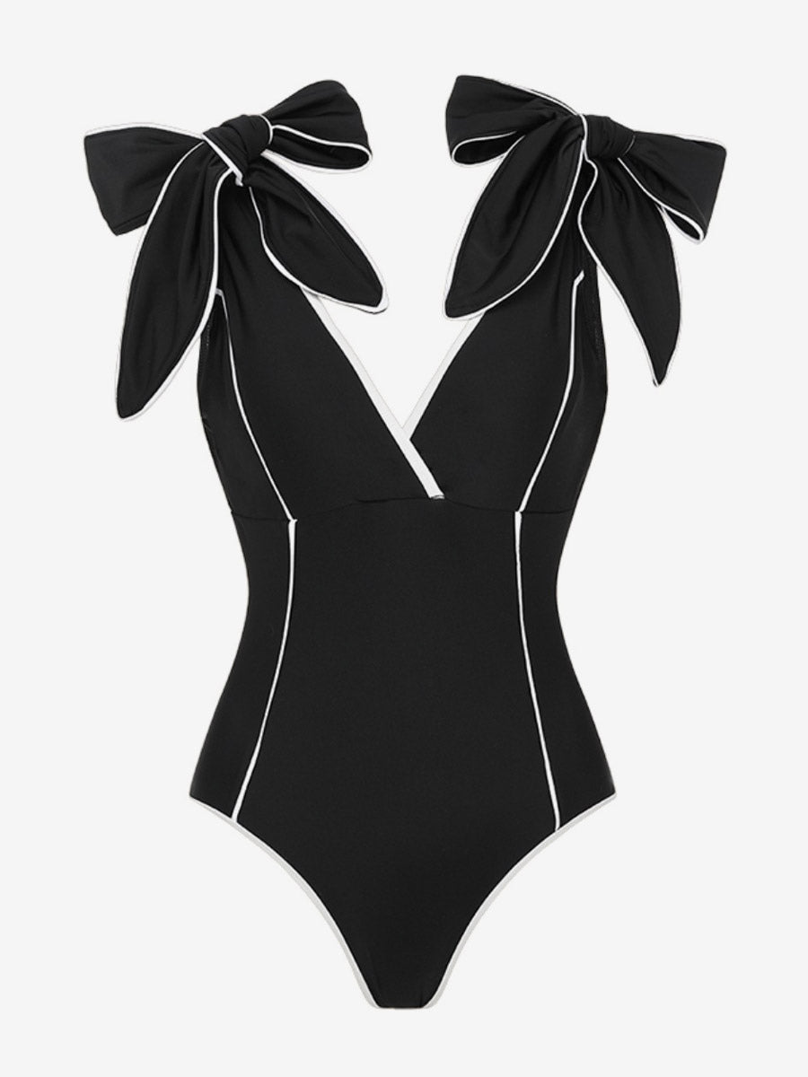 Black Sleeveless V-Neck Bow Detail Beach Cover-Up — view 14