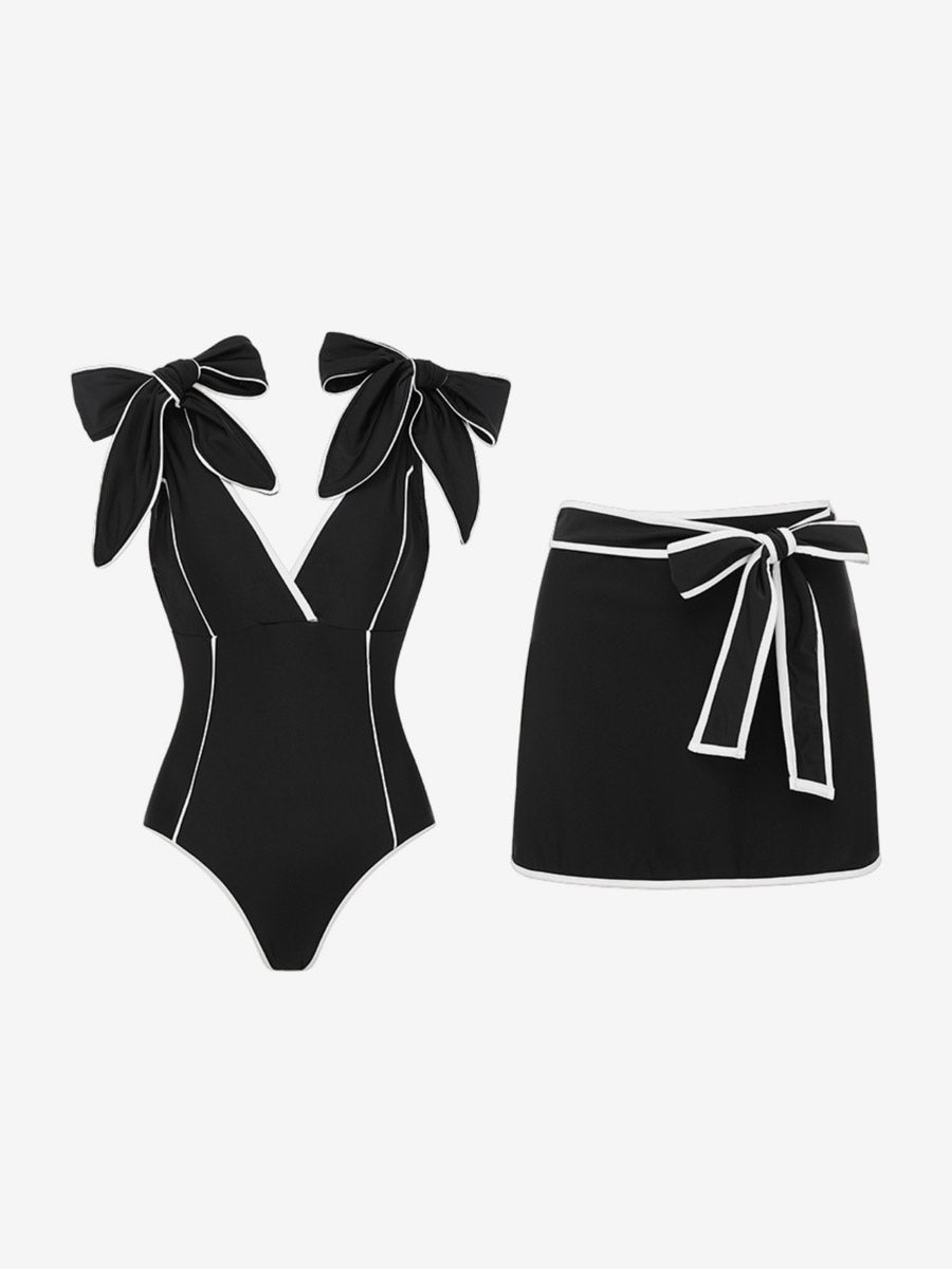 Black Sleeveless V-Neck Bow Detail Beach Cover-Up — view 13