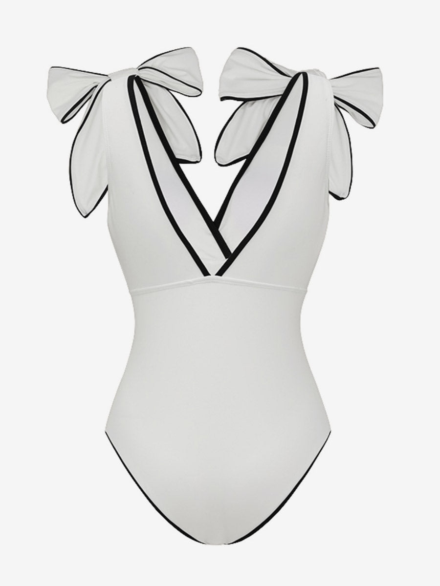 Black Sleeveless V-Neck Bow Detail Beach Cover-Up — view 7