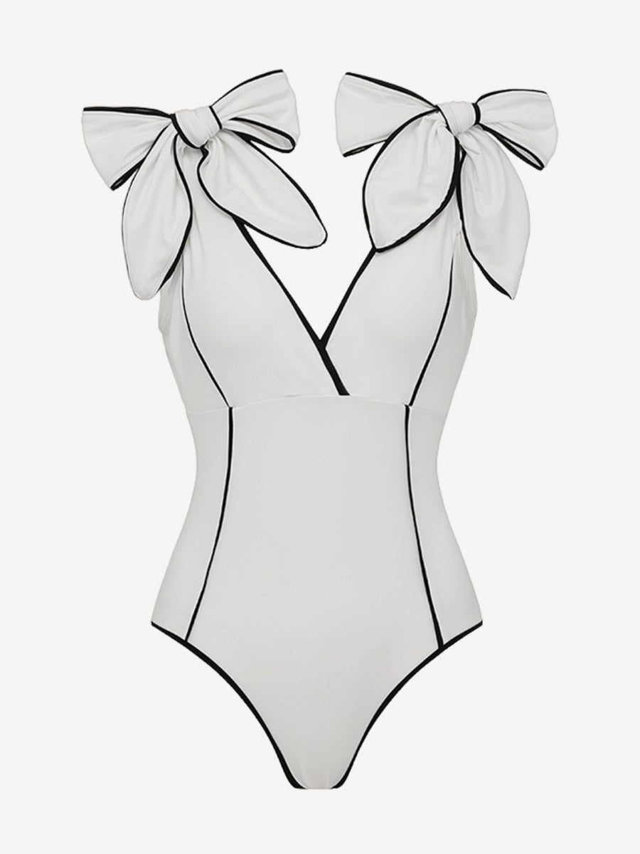black sleeveless v neck bow detail beach cover up — view 6