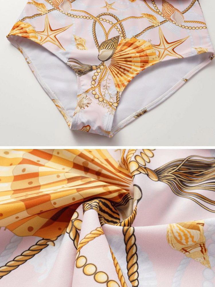 Yellow Long-Sleeve Puff-Sleeve V-Neck Swimsuit — view 9