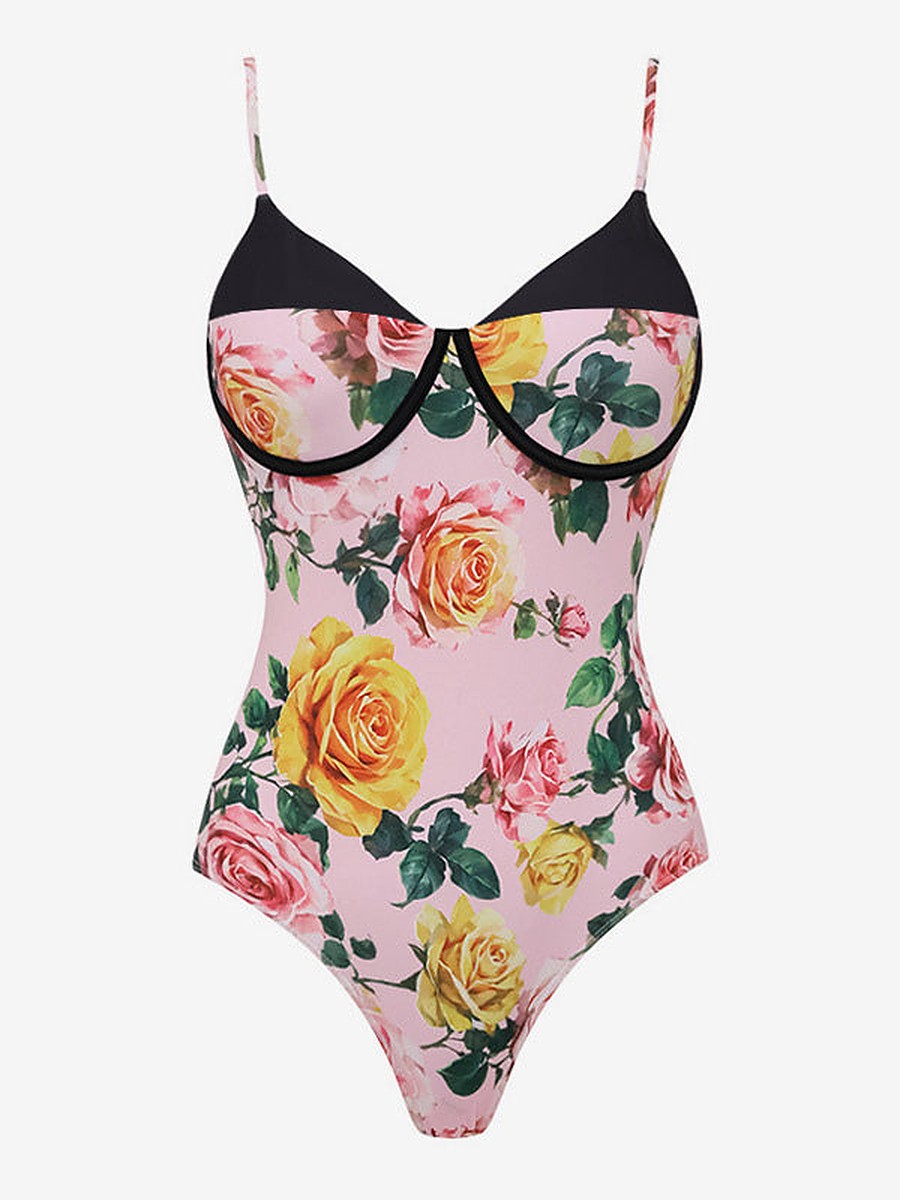 Pink Floral Strappy Swimsuit — view 4
