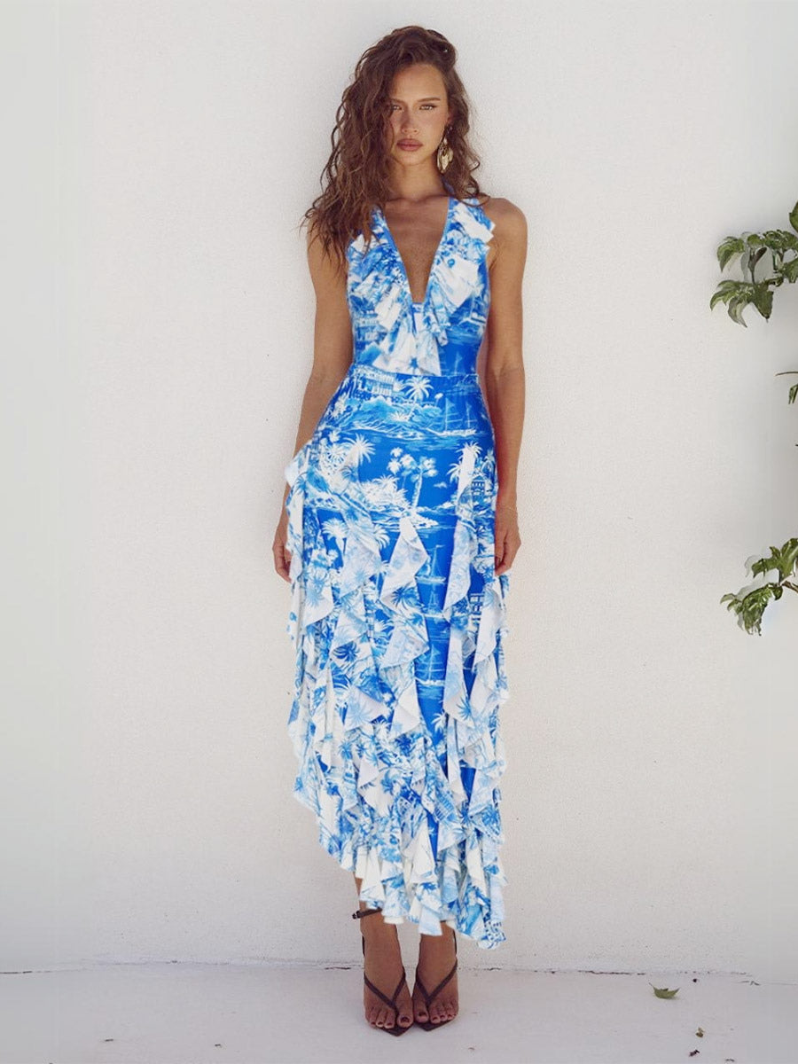 blue ruffle swimsuit — view 2