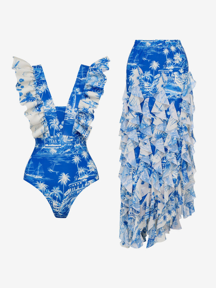 Blue Ruffle Swimsuit — view 4