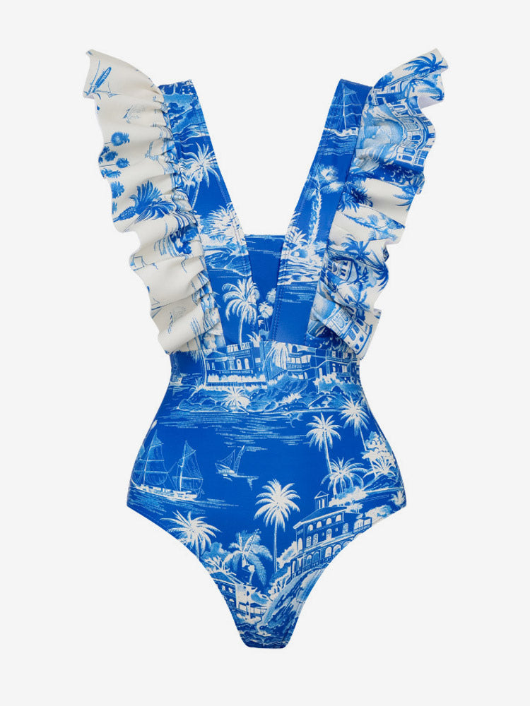 blue ruffle swimsuit — view 5