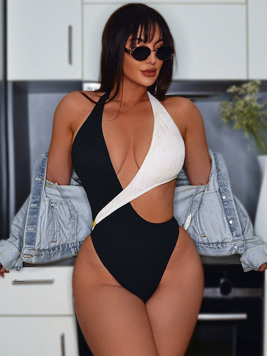 Black Halter-Neck Cut-Out Swimsuit — view 1