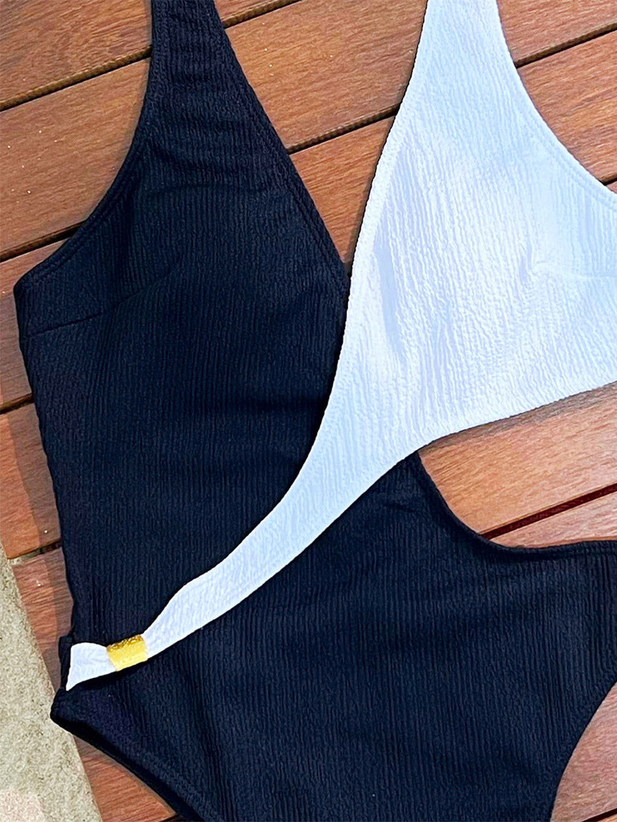black halter neck cut out swimsuit — view 5
