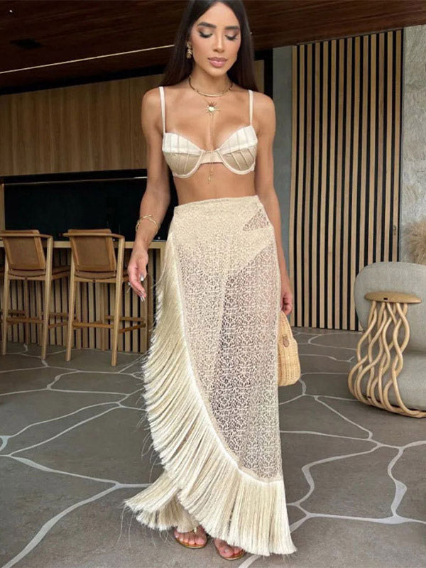 Apricot Sleeveless Ruffle Strappy Beach Cover-Up — view 5