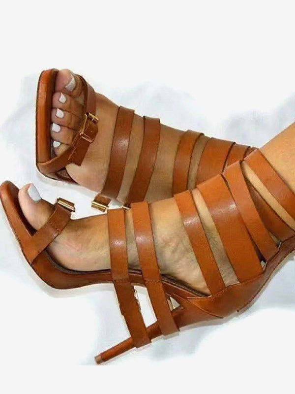 Apricot Open-Toe Buckle Gladiator Sandals — view 4