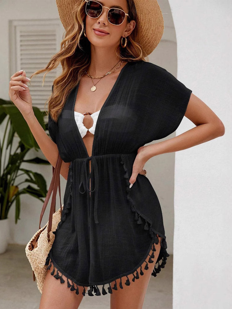 Black Short-Sleeve Beach Cover-Up — view 4
