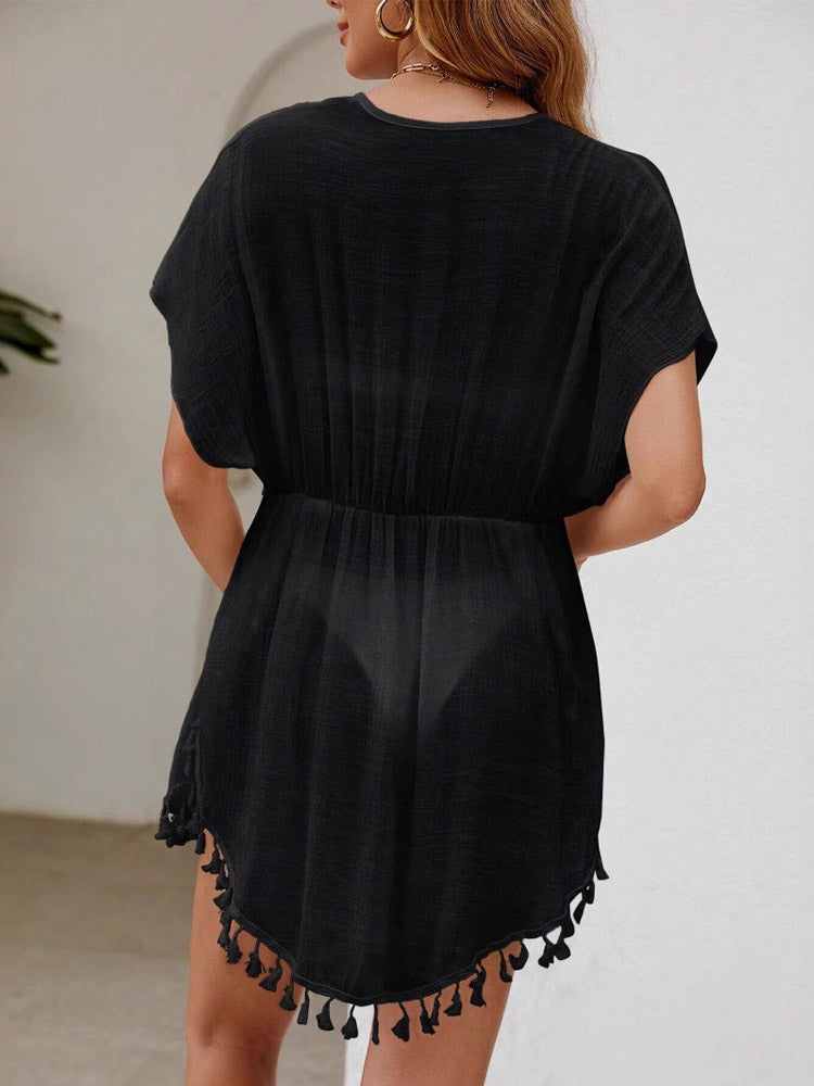 black short sleeve beach cover up — view 8