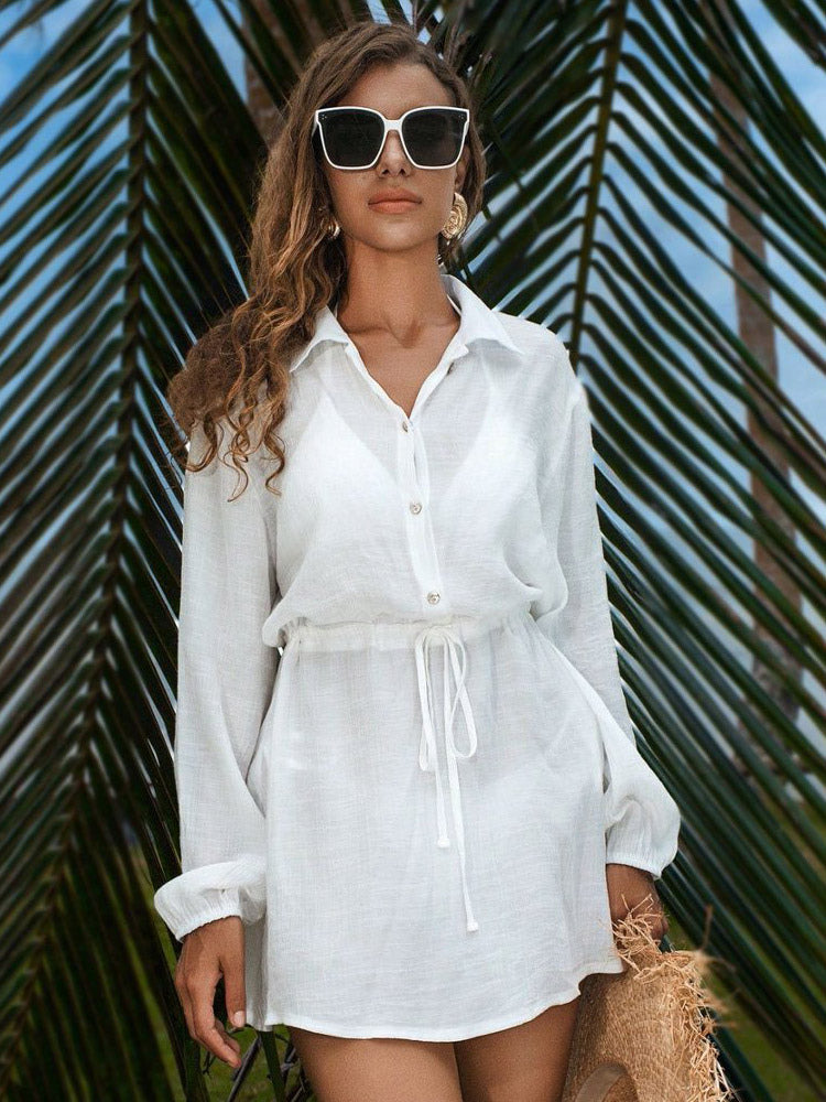 White Long-Sleeve Beach Cover-Up — view 3