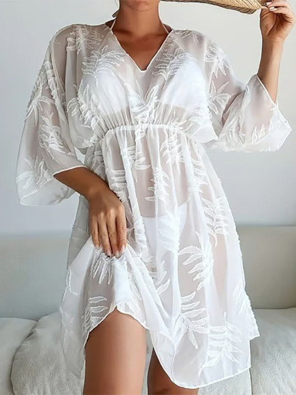 black v neck sheer beach cover up — view 6
