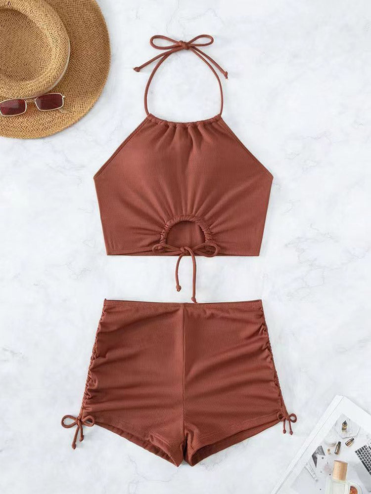 brown lace up bikini set — view 2