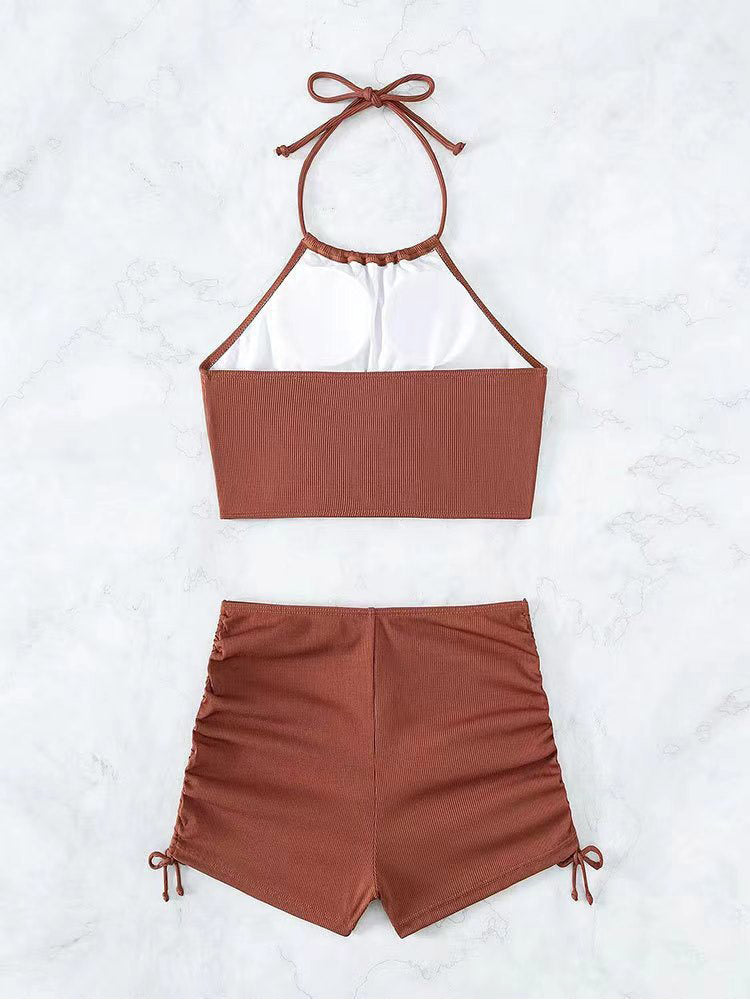 brown lace up bikini set — view 3