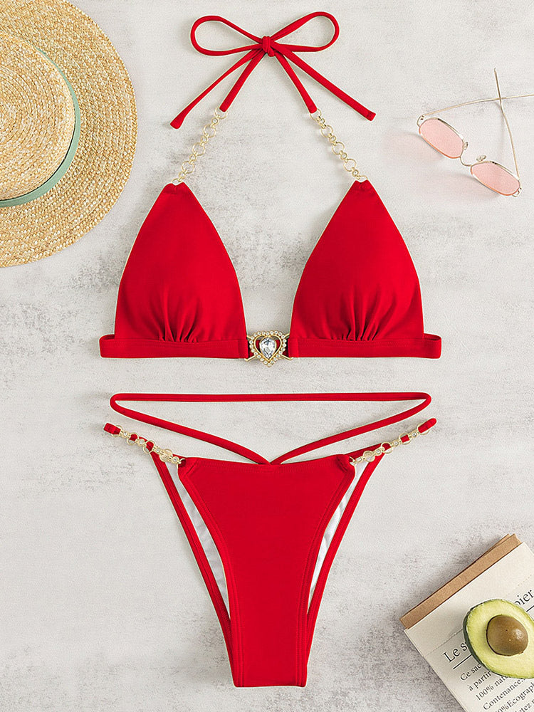 grass green lace up bikini set — view 7