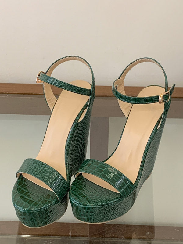 Green Open-Toe Wedge Sandals — view 4