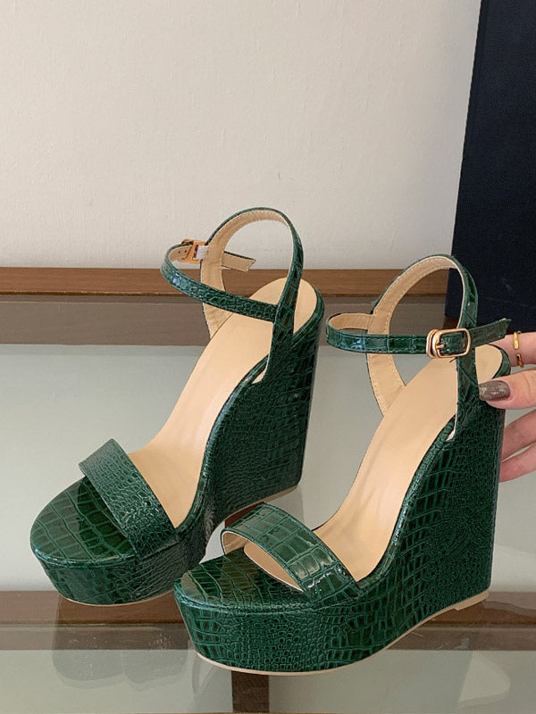 Green Open-Toe Wedge Sandals — view 5