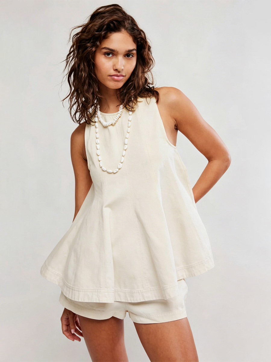 Ivory Sleeveless Denim Mini Dress — view 8