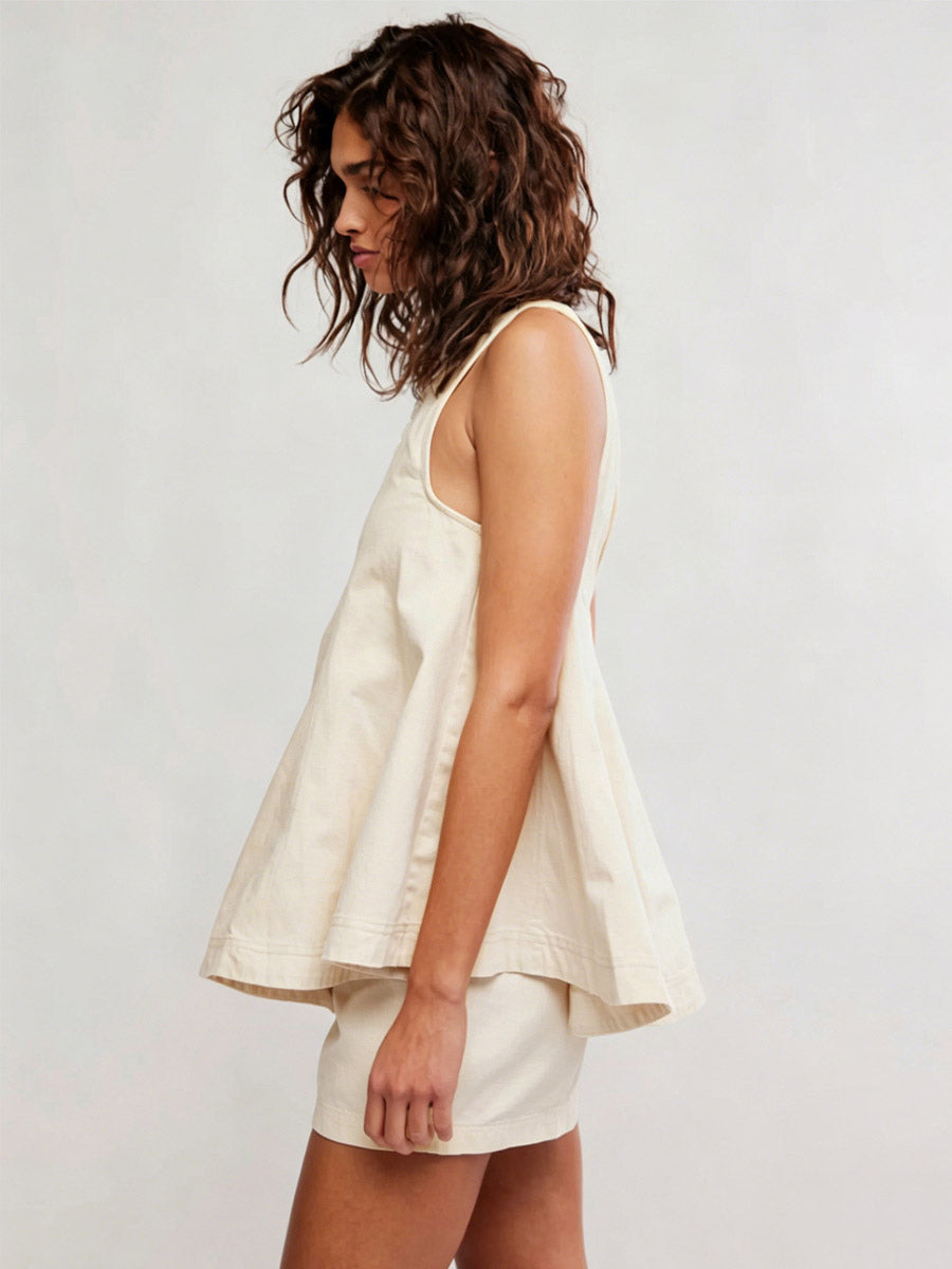 ivory sleeveless denim mini dress — view 9