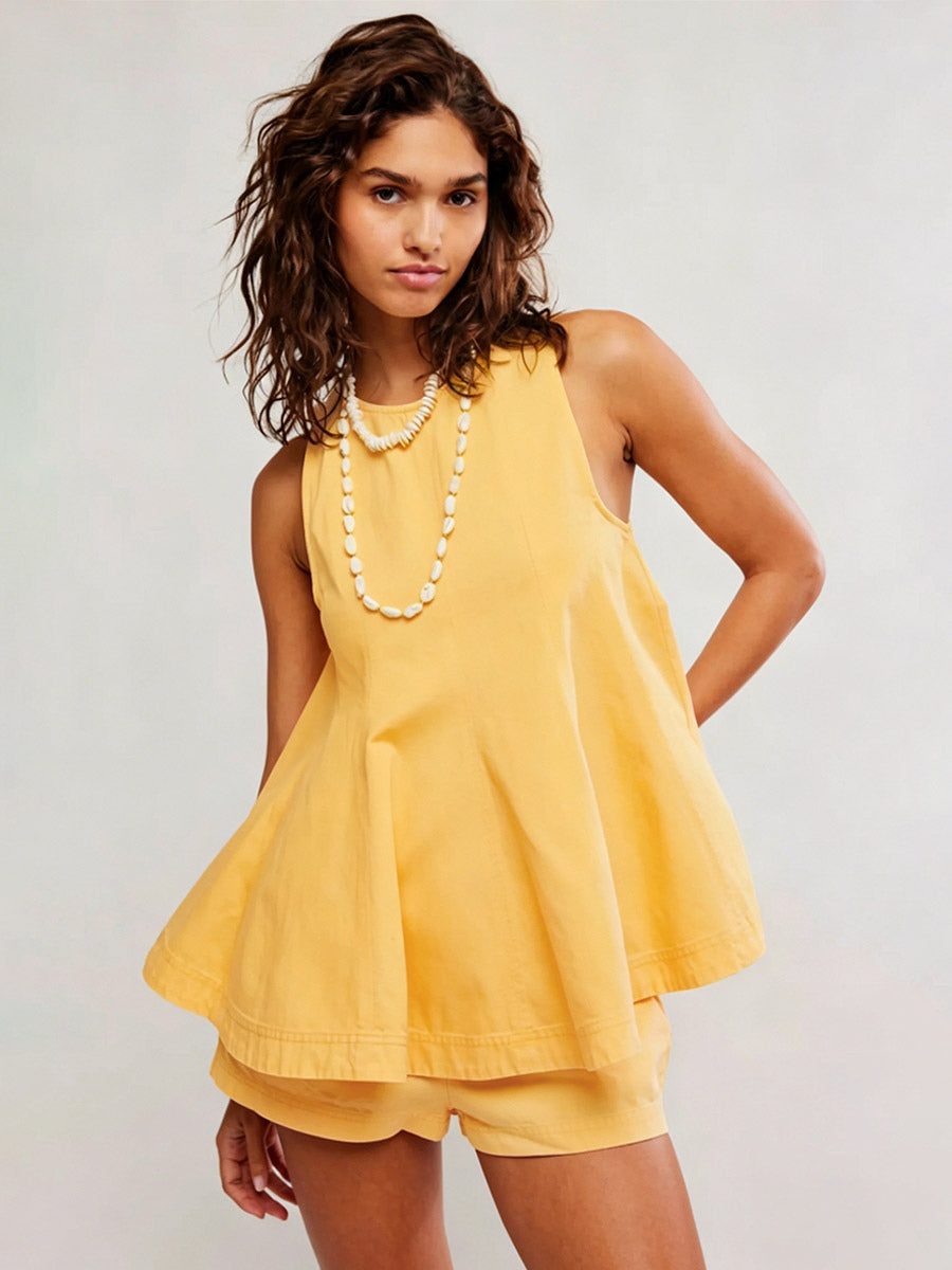 ivory sleeveless denim mini dress — view 11
