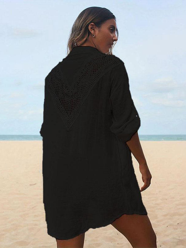 Black Relaxed Cut-Out Midi Beach Cover-Up — view 12