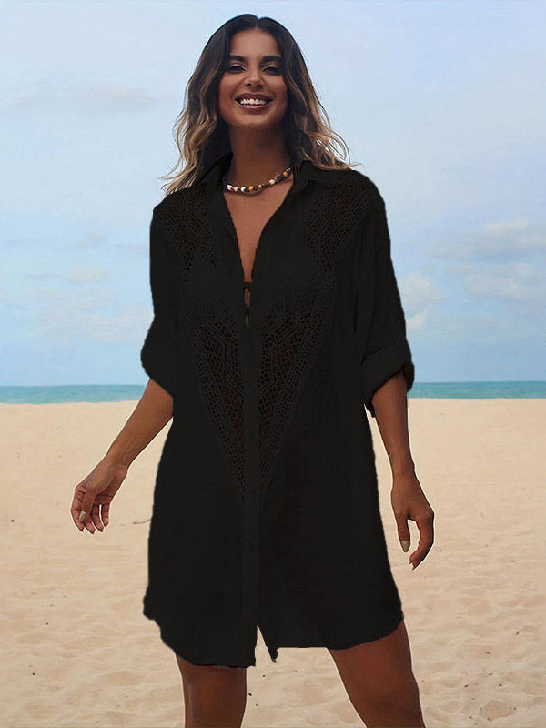 black relaxed cut out midi beach cover up — view 10
