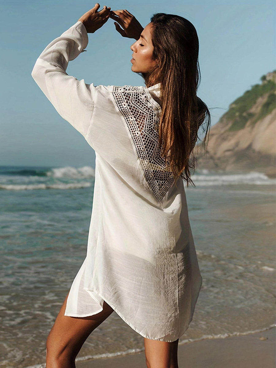 black relaxed cut out midi beach cover up — view 6