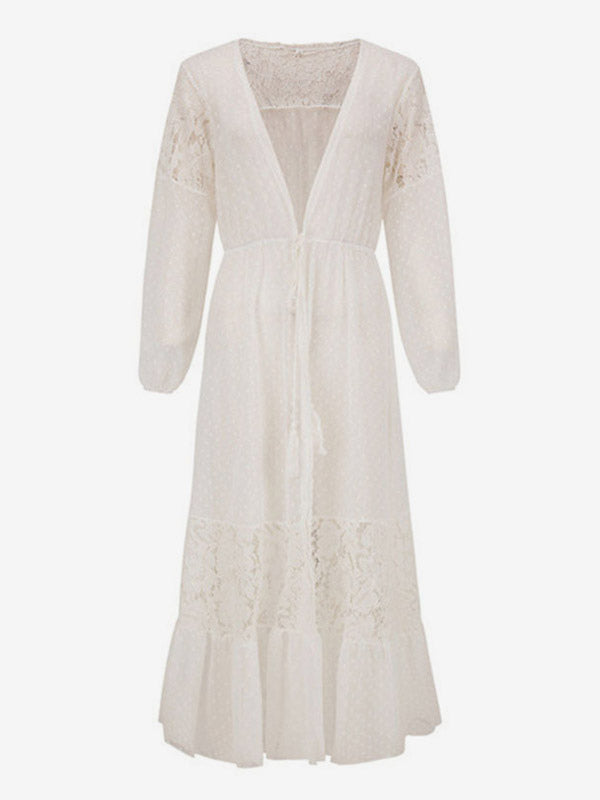 Black Long-Sleeve Ruffle Relaxed Beach Cover-Up — view 3