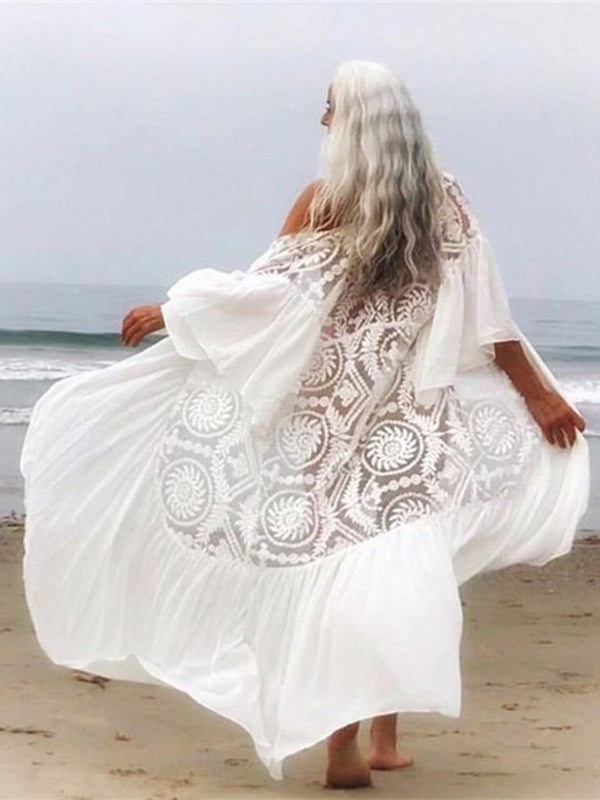 Black Long-Sleeve Ruffle Relaxed Beach Cover-Up — view 2