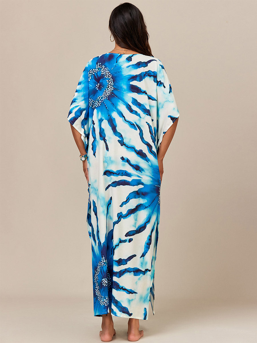 green short sleeve v neck relaxed beach cover up — view 11